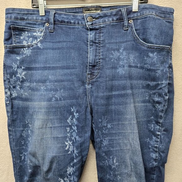 Lucky Brand 22W Hayden Skinny Medium Wash Denim Jeans Floral Bleach Distress Plu - Picture 3 of 14
